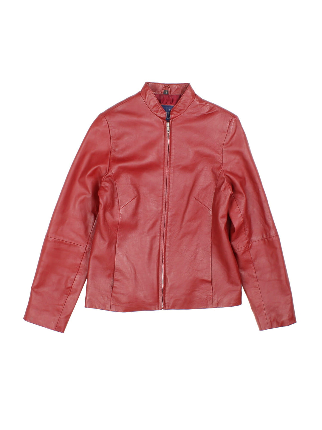 Vintage Y2K Leather Jacket in a red colourway, zips up and has side pockets.