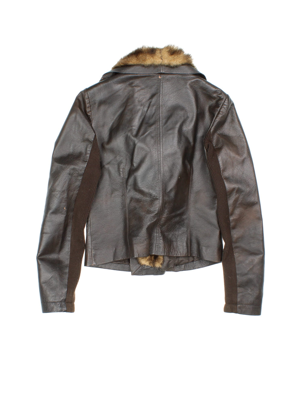 Vintage Y2K Morgan De Toi Faux Fur Collar Leather Jacket in a brown colourway, zips up and has a big faux fur collar and has multiple pockets.