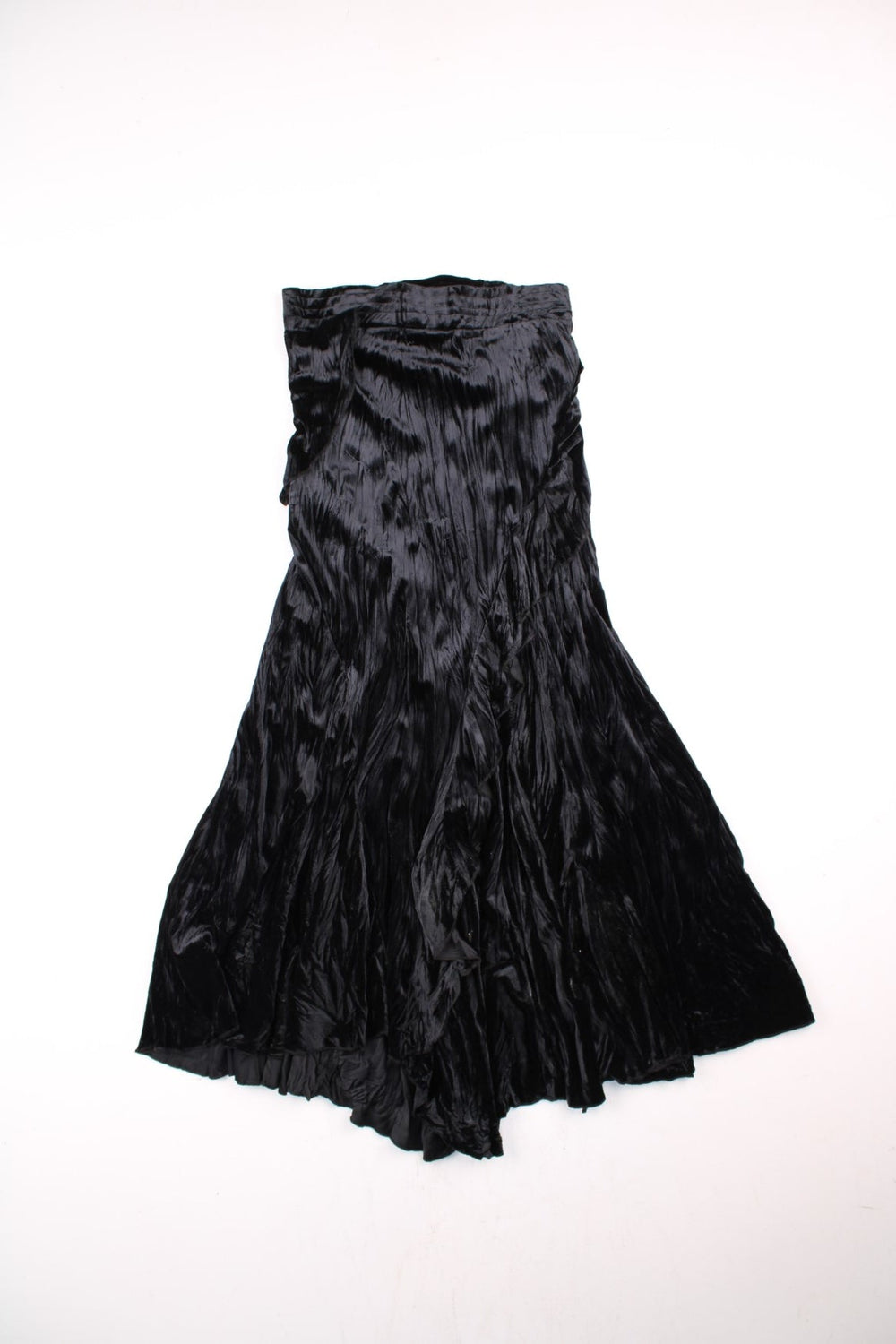 Vintage Velvet Skirt in black colourway with embroidered pattern features on the front and back.