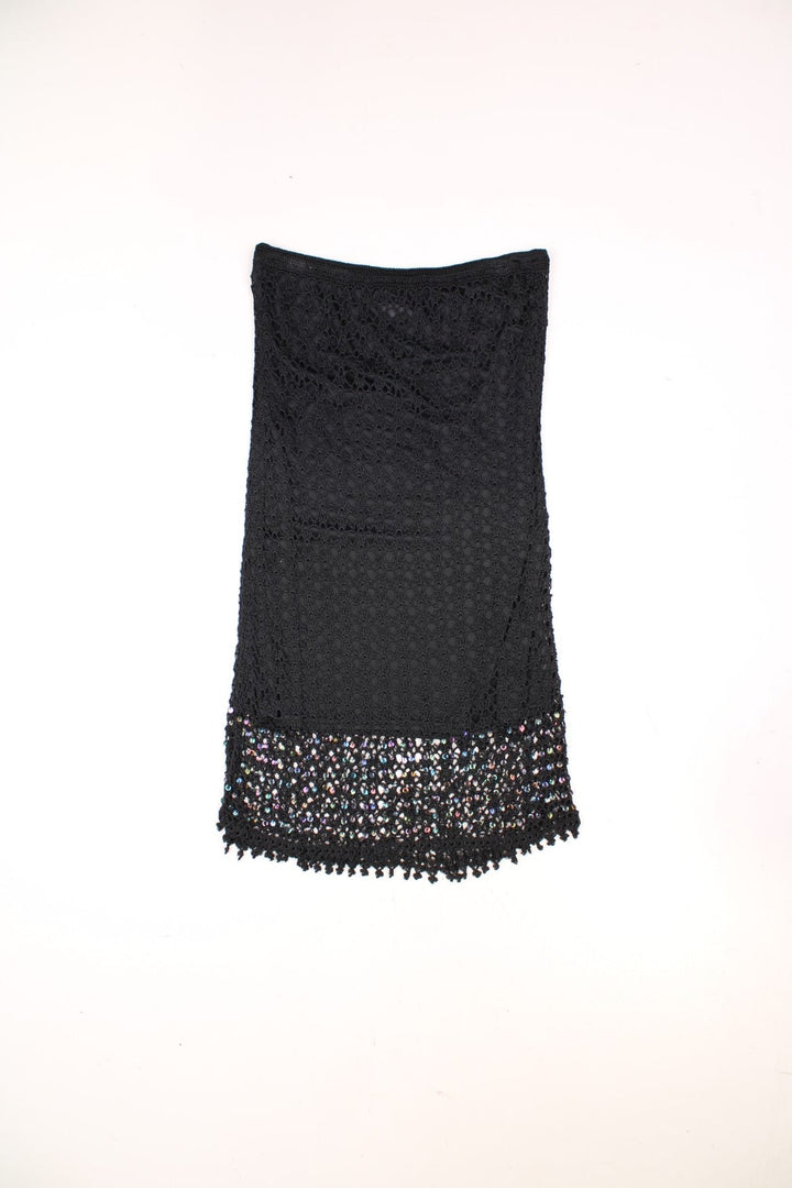 Y2K black mesh skirt by Miss Selfridge, with black underskirt and sequin detailing. 