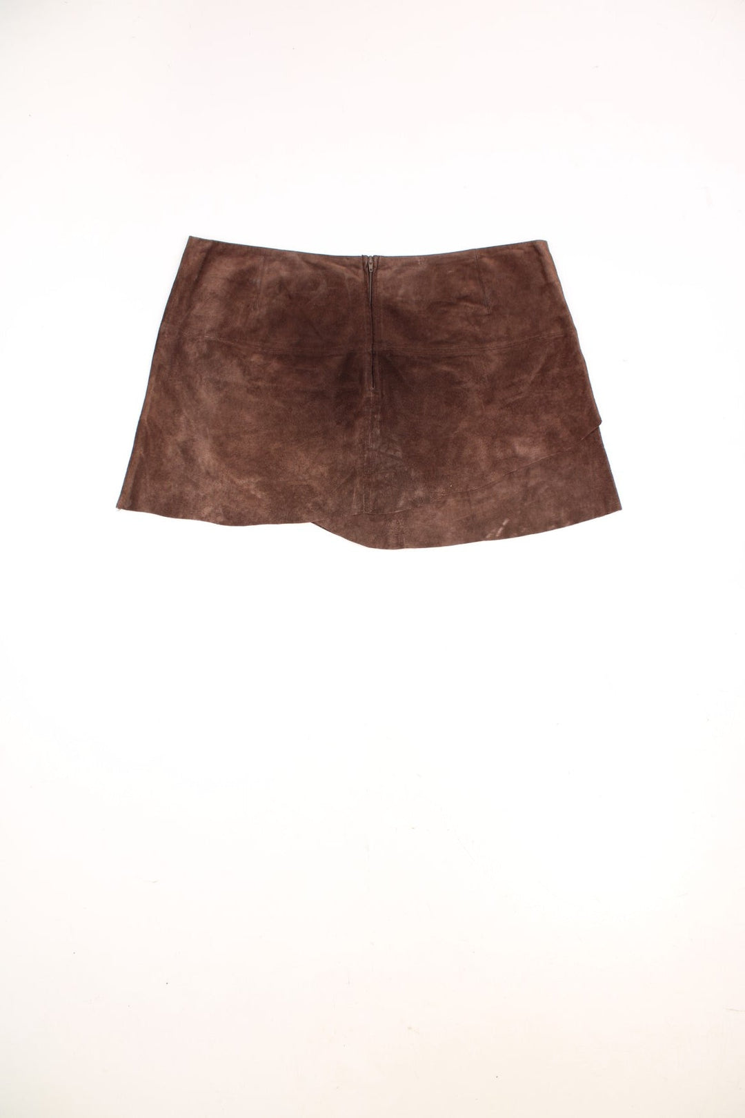 Y2K brown multilayered suede mini skirt by Jane Norman with zip closure.  