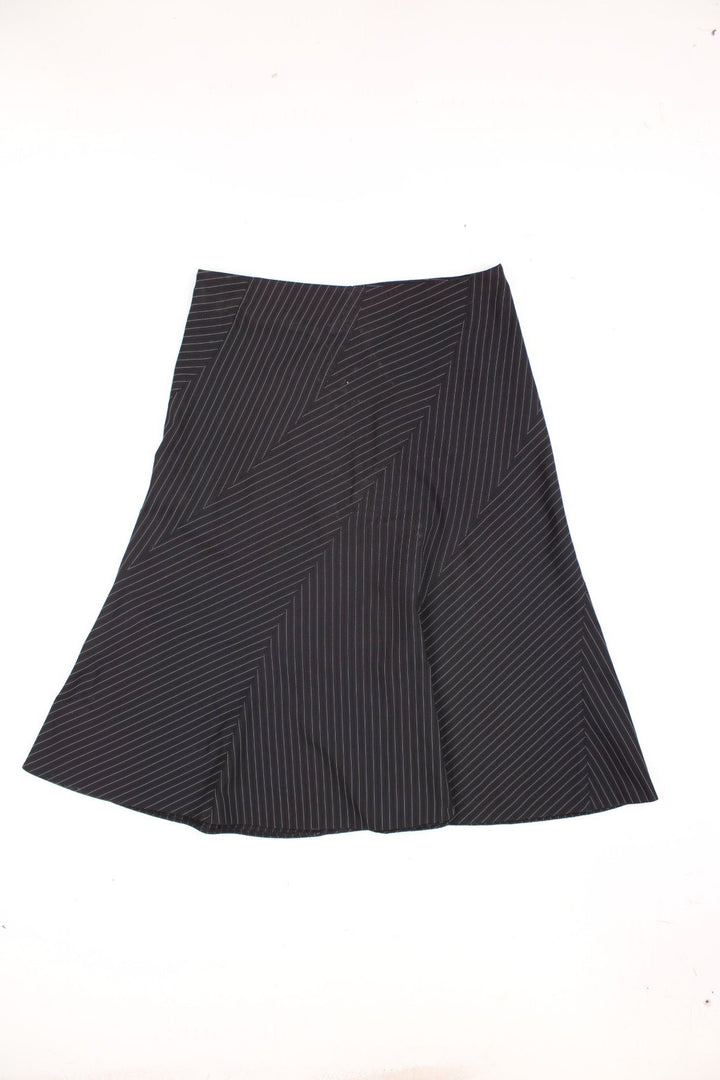 Y2K Fred Perry midi skirt in black with white pinstripe.