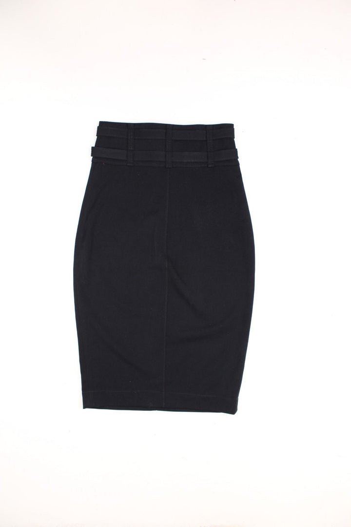 Y2K Miss Sixty skirt in black colourway with double belt detail and zip front.