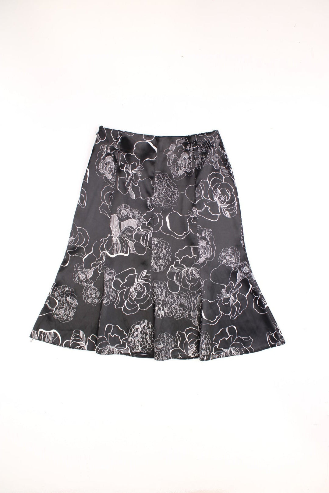 Y2K floral print black midi skirt in black.