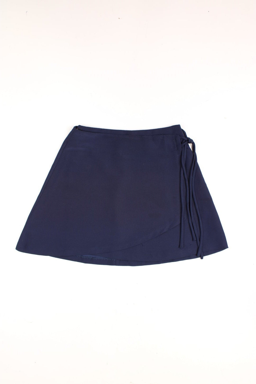 Y2K wrap skirt in navy with double tie wrap detail.