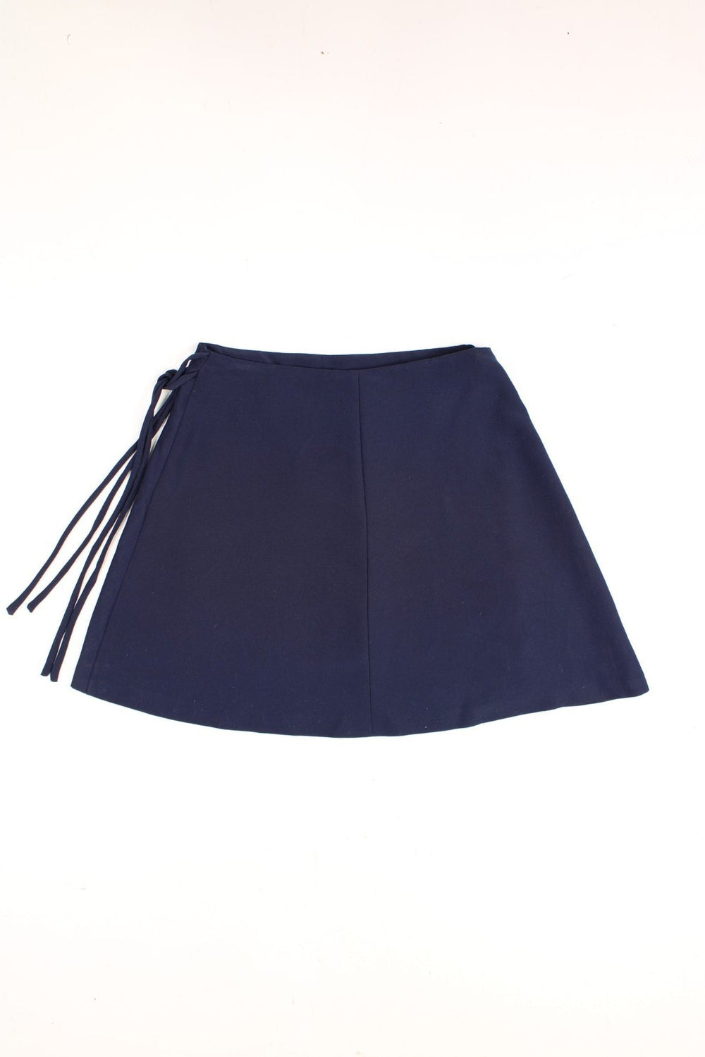 Y2K wrap skirt in navy with double tie wrap detail.