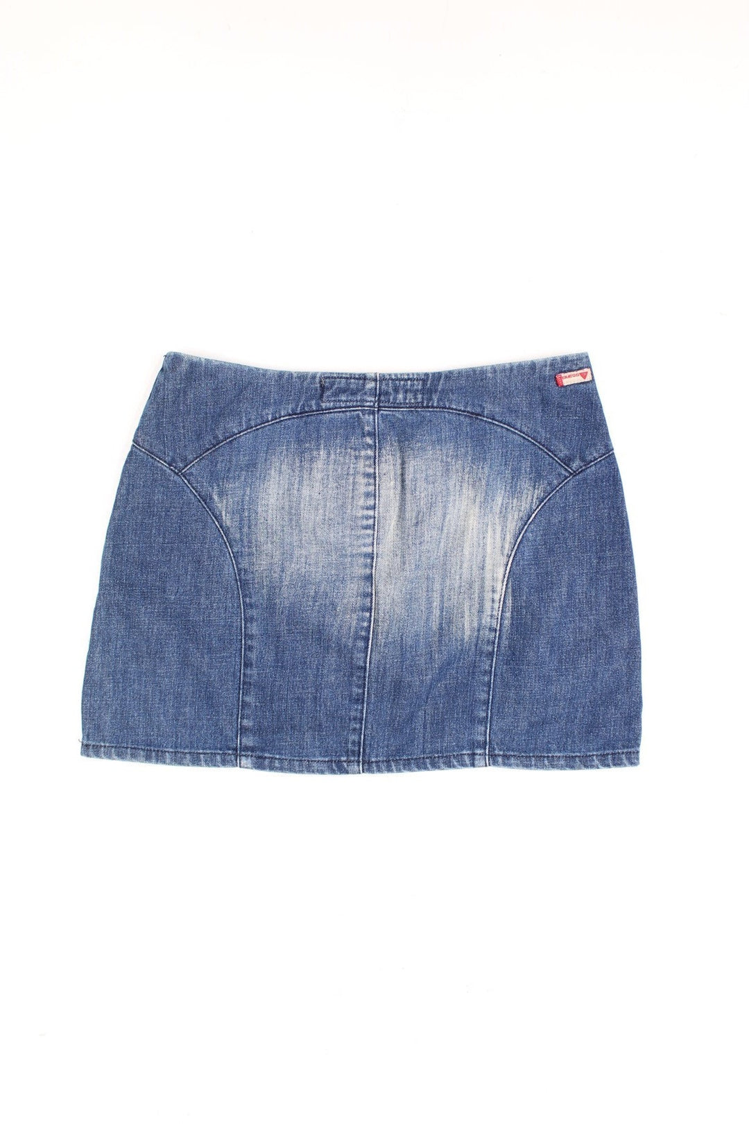 Guess denim mini skirt in blue with pockets and sewn detail.