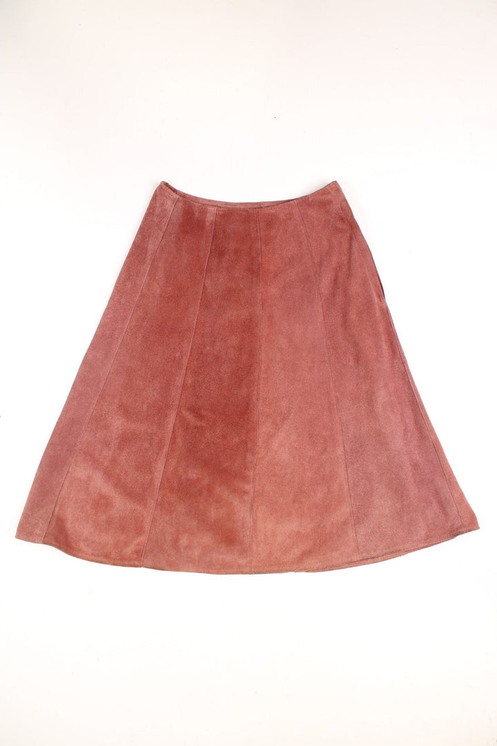 Vintage suede midi skirt in red.