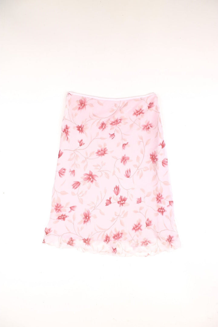 Y2K floral print midi skirt in pink.