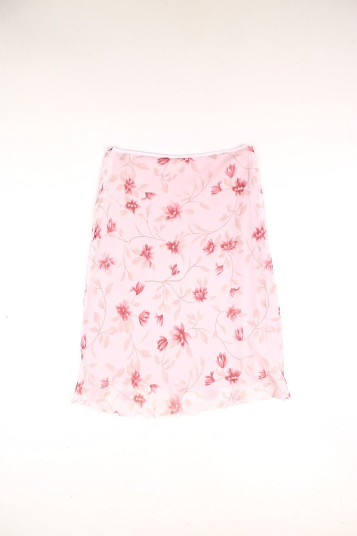 Y2K floral print midi skirt in pink.