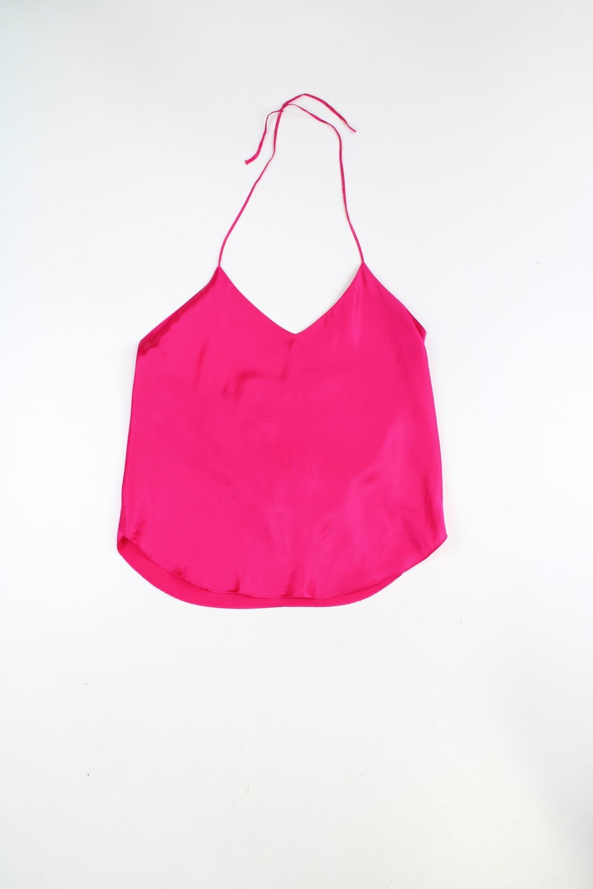 Y2K bright pink 100% silk halter neck cami top