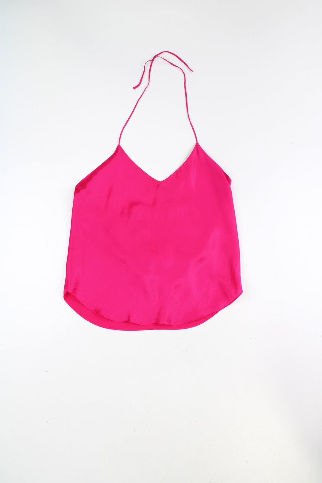 Y2K bright pink 100% silk halter neck cami top