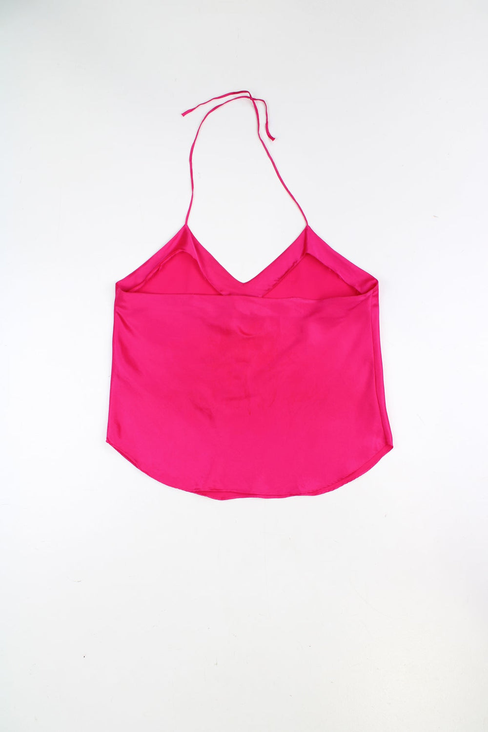 Y2K bright pink 100% silk halter neck cami top