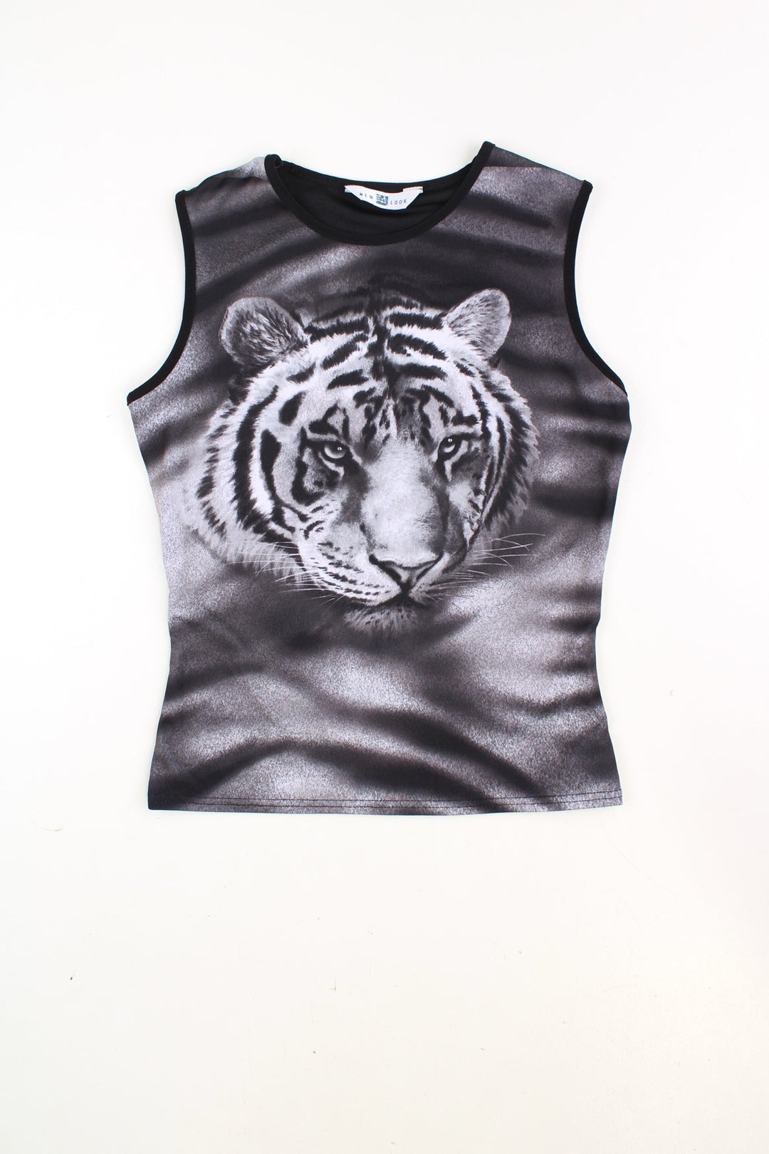 2000's New Look black stretch tank top with tiger graphic on the front