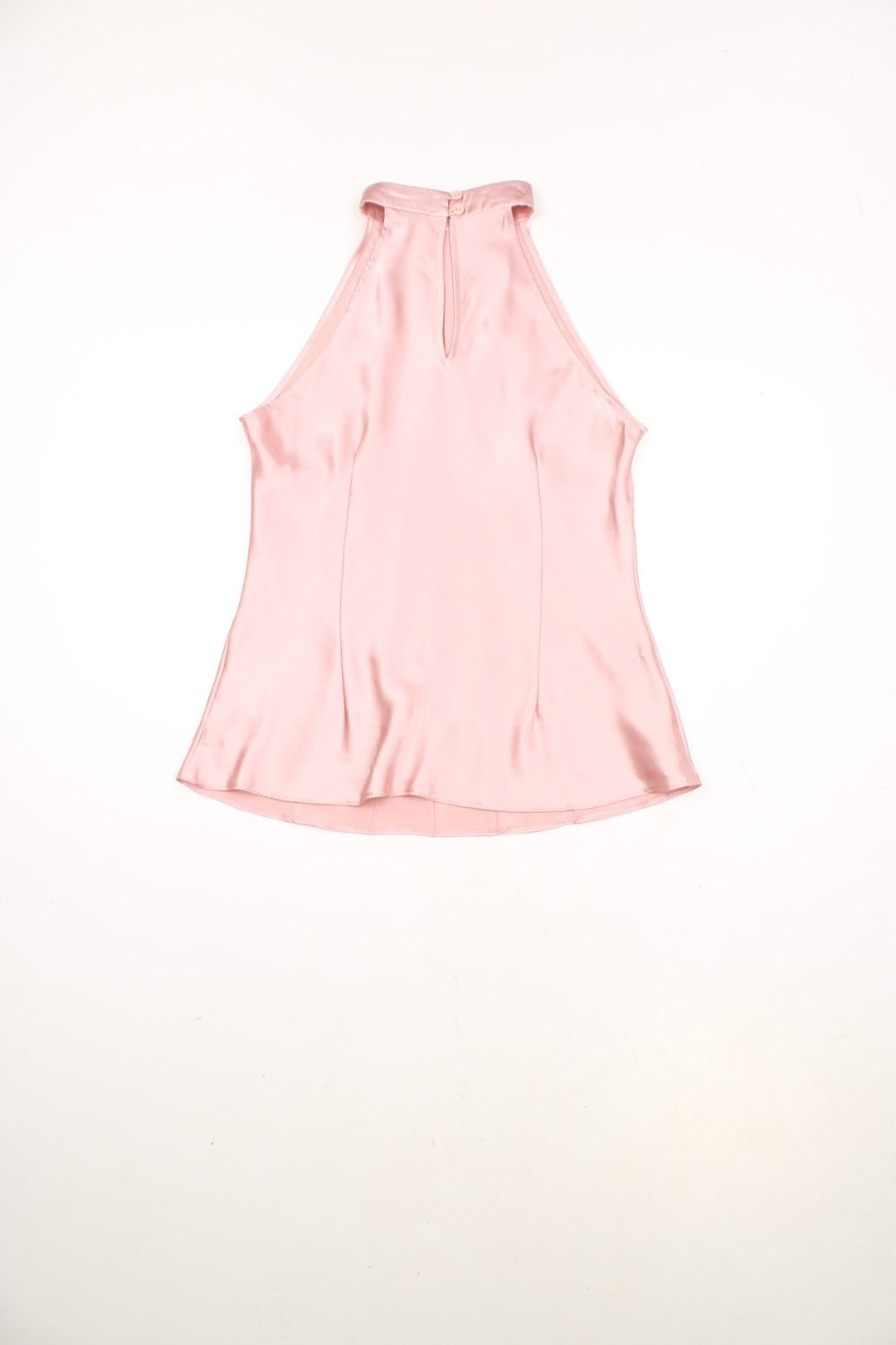 Y2K Pink satin Etam Halter Neck top with pleats and button fastenings on the neck.