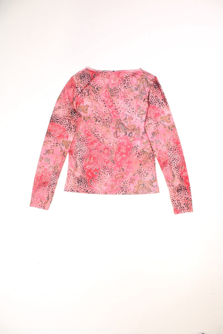 Y2K mesh paisley and leopard print top in hot pink by Collection Chalice. 