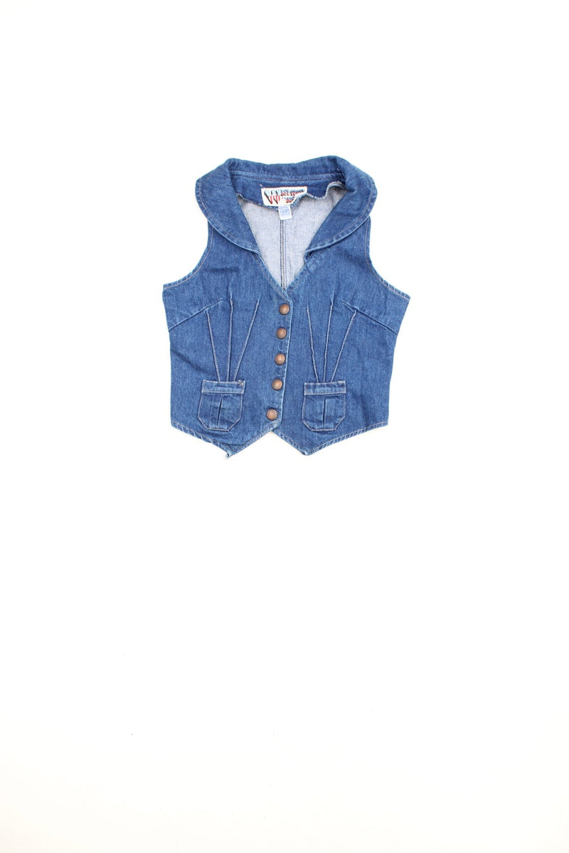 Vintage West Coast Jeans blue denim waistcoat with popper fastenings. 