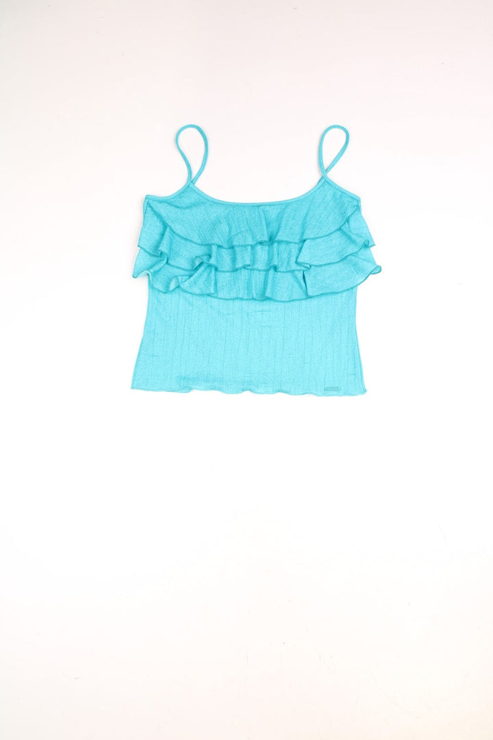 Morgan de Toi turquoise ruffled cami top. 