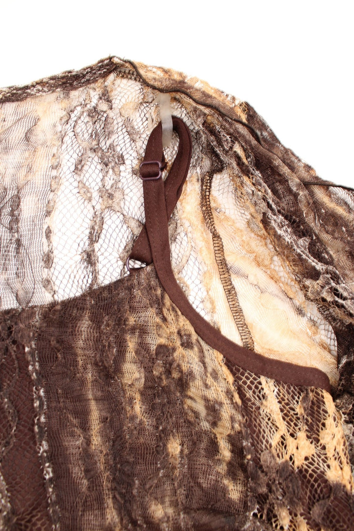 Y2K GERARD lace cami top in brown with attached lace shrug/shawl.