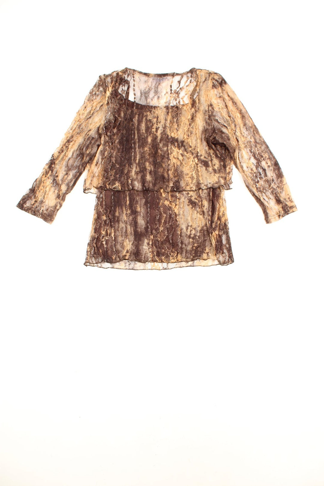 Y2K GERARD lace cami top in brown with attached lace shrug/shawl.