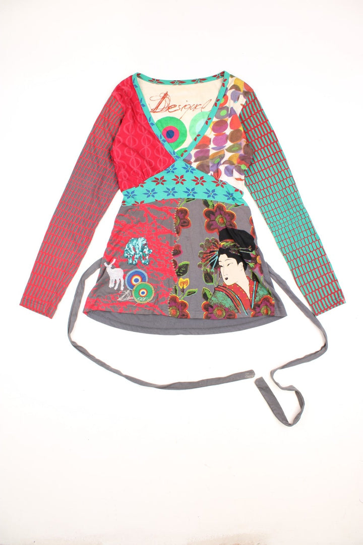 Y2K patchwork style printed tie-up wrap top by Desigual. 100% cotton.