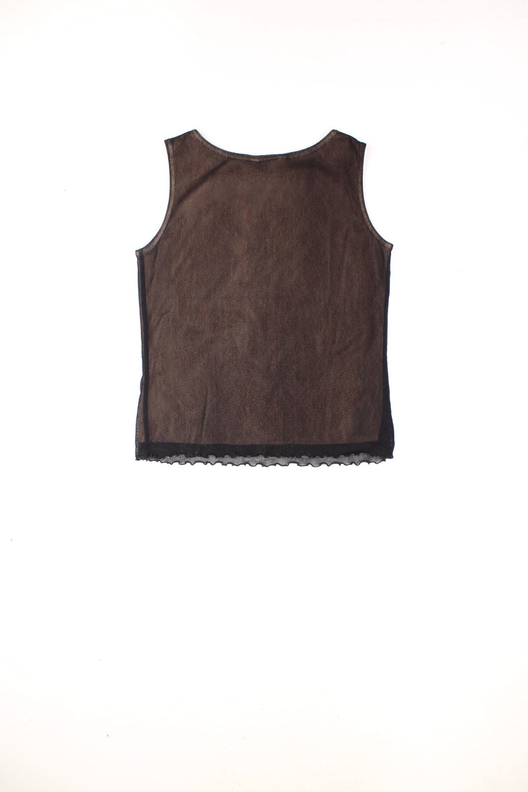 Vintage New Look mesh vest top with beige lining, and velvet floral pattern on the front.