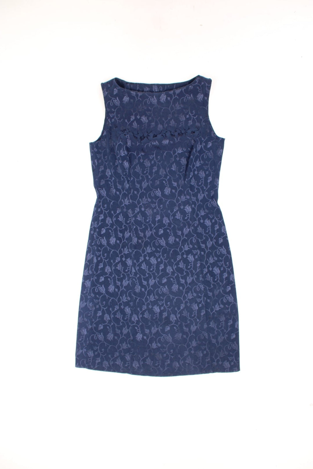 Vintage New Look Mini Dress in a blue colourway with a floral pattern embroidered all over.