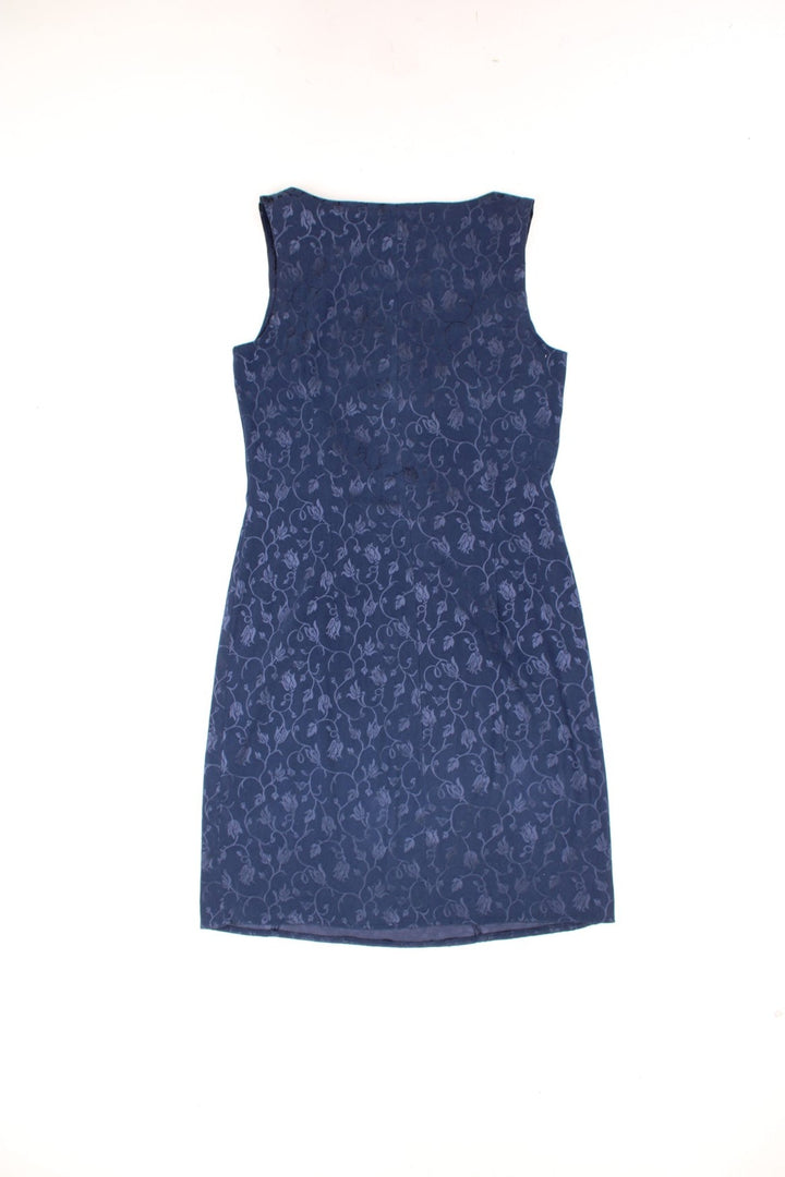 Vintage New Look Mini Dress in a blue colourway with a floral pattern embroidered all over.