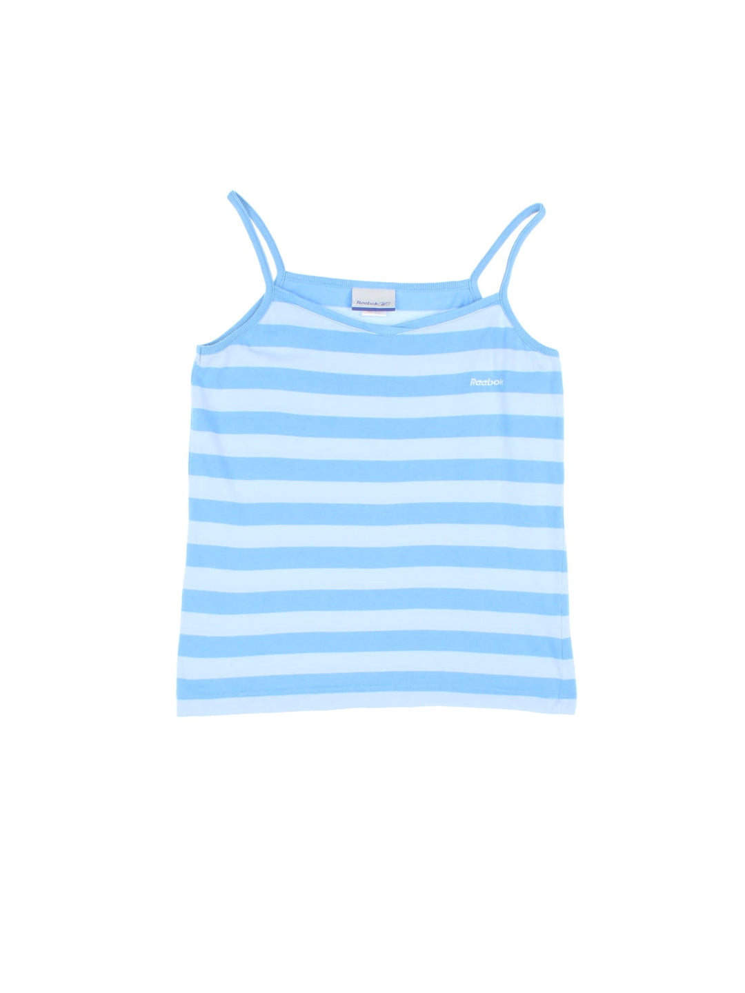 Y2K Reebok strappy striped vest top in blue with an embroidered spellout on the chest.