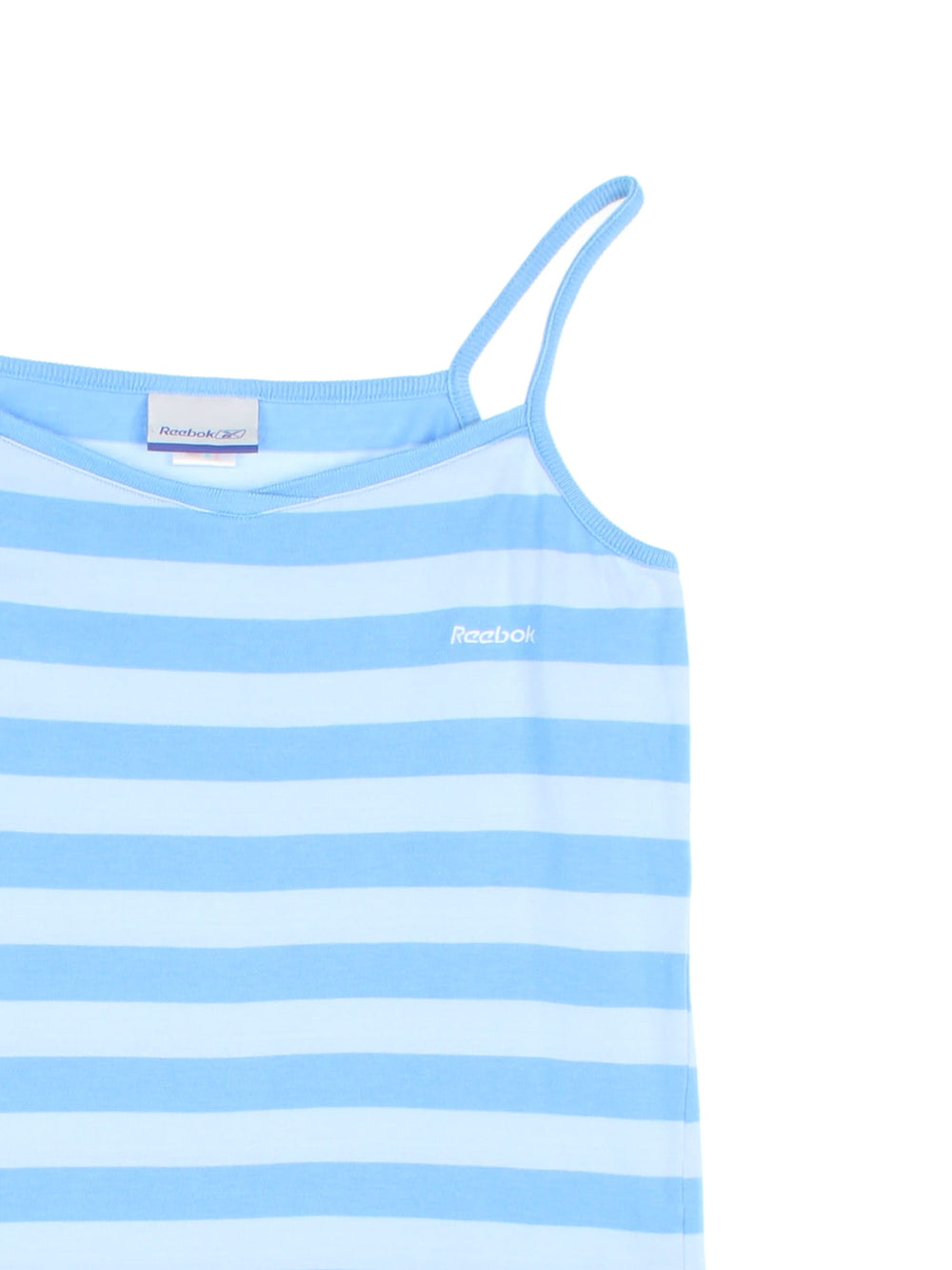 Y2K Reebok strappy striped vest top in blue with an embroidered spellout on the chest.