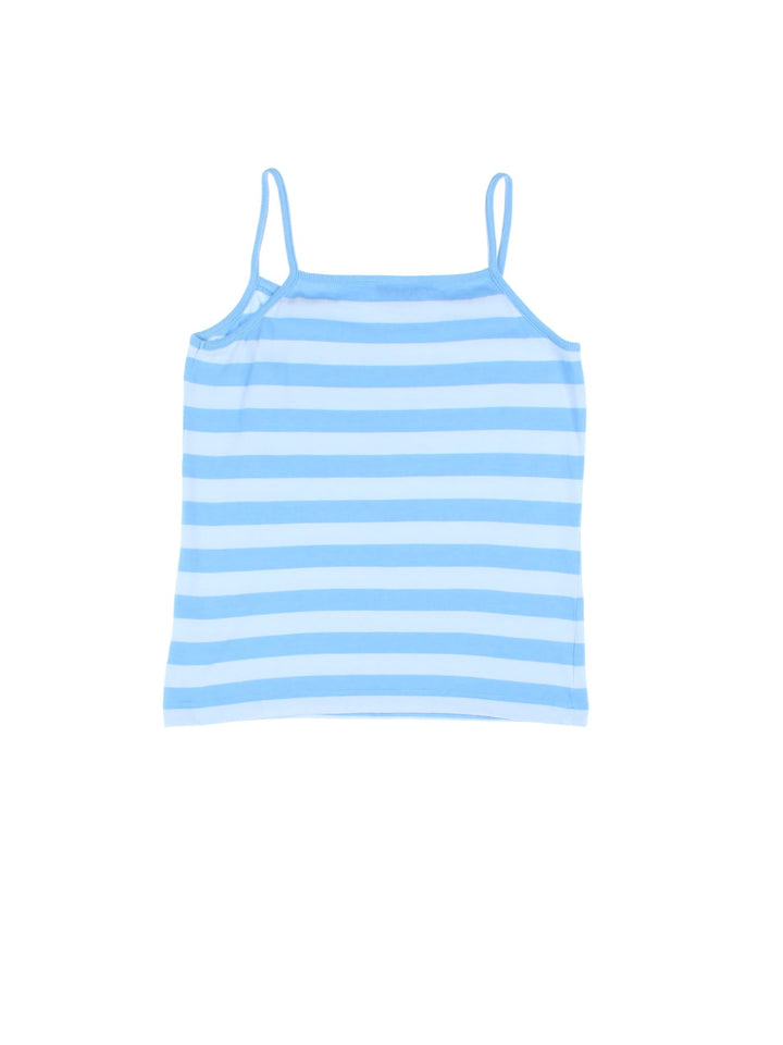 Y2K Reebok strappy striped vest top in blue with an embroidered spellout on the chest.