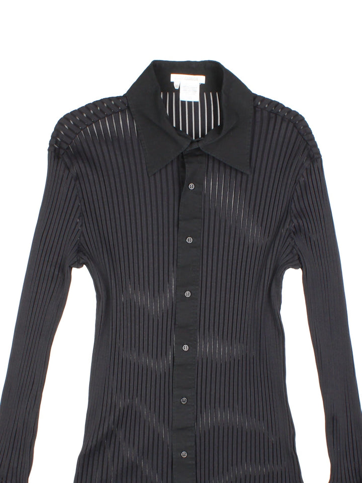 Y2K sheer ribbed blouse in black with button closure by Nara Camicie.