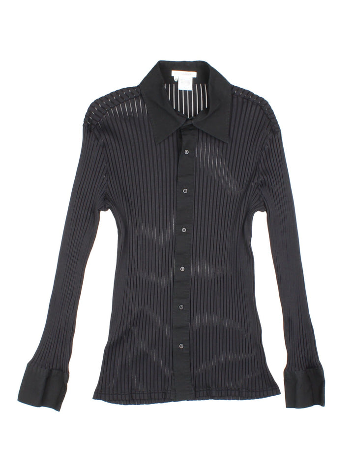 Y2K sheer ribbed blouse in black with button closure by Nara Camicie.