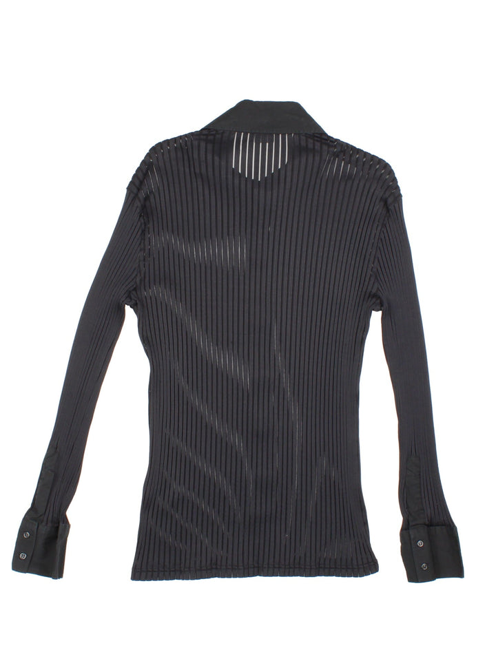 Y2K sheer ribbed blouse in black with button closure by Nara Camicie.