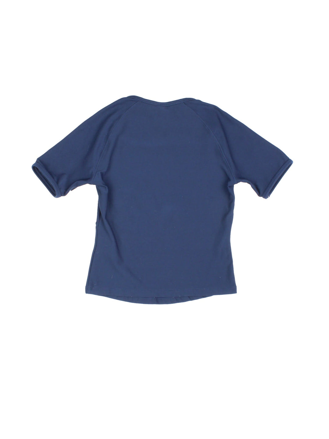 Y2K Nike Dri-Fit square neck baby tee in navy blue with a small embroidered swoosh on the chest.