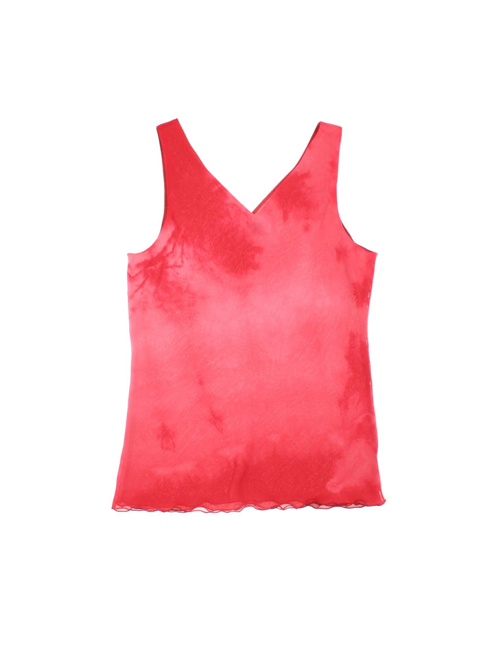 Y2K lettuce hem sheer vest top in red by Scelte D'Autore.