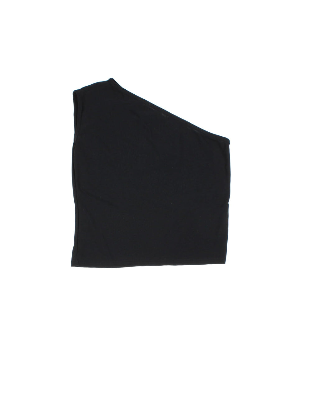 Y2K stretchy one-shoulder top in black with glittery printed detailing on the front.