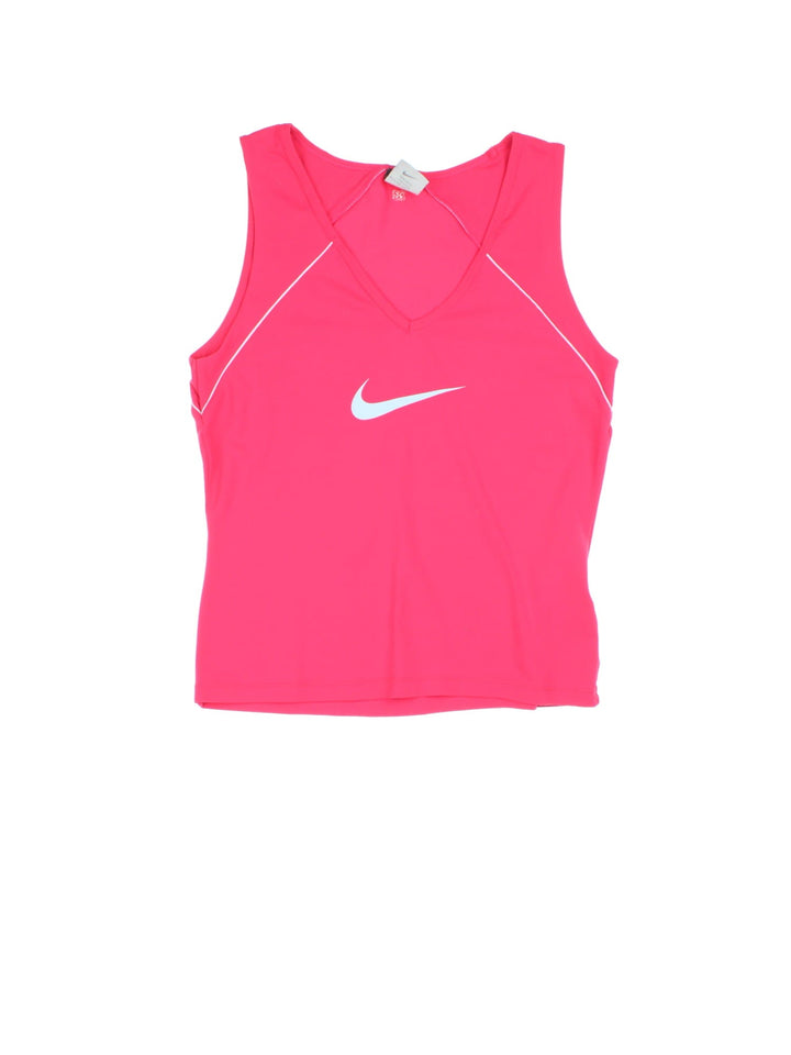 Vintage Nike Y2K vest top in a pink colourway with piping along the seams and the Nike logo printed on the front. Made from a two way stretch fabric. 