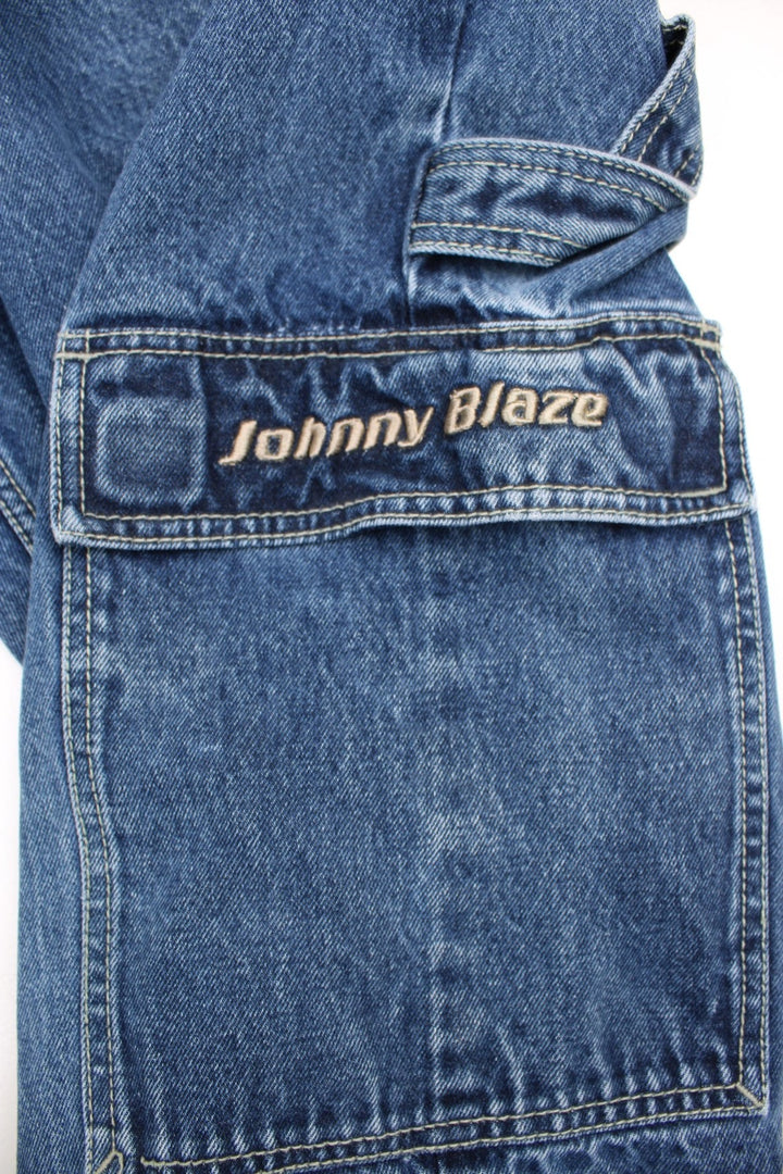 Johnny Blaze  Baggy Cargo Jeans in  colourway with multiple pockets and the logo embroidered on the pockets.