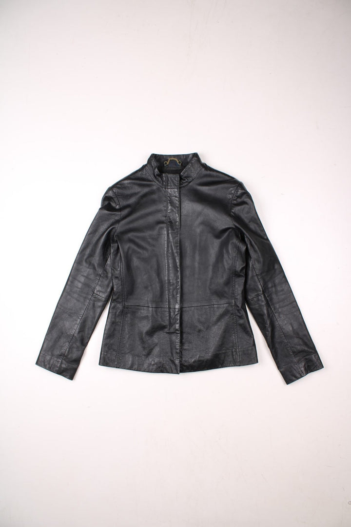 Y2K Pilot leather jacket in black with concealed zip closure. Made from 100% sheep Nappa leather.