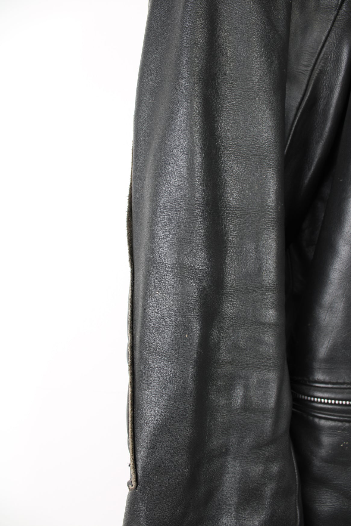 Vintage Highwayman black leather zip through biker jacket, features zip up pockets and adjustable buckle details on the hips