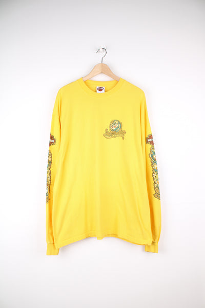 2007/8 Harley-Davidson California yellow long sleeve top with printed clown graphics on the front, back and sleeves 