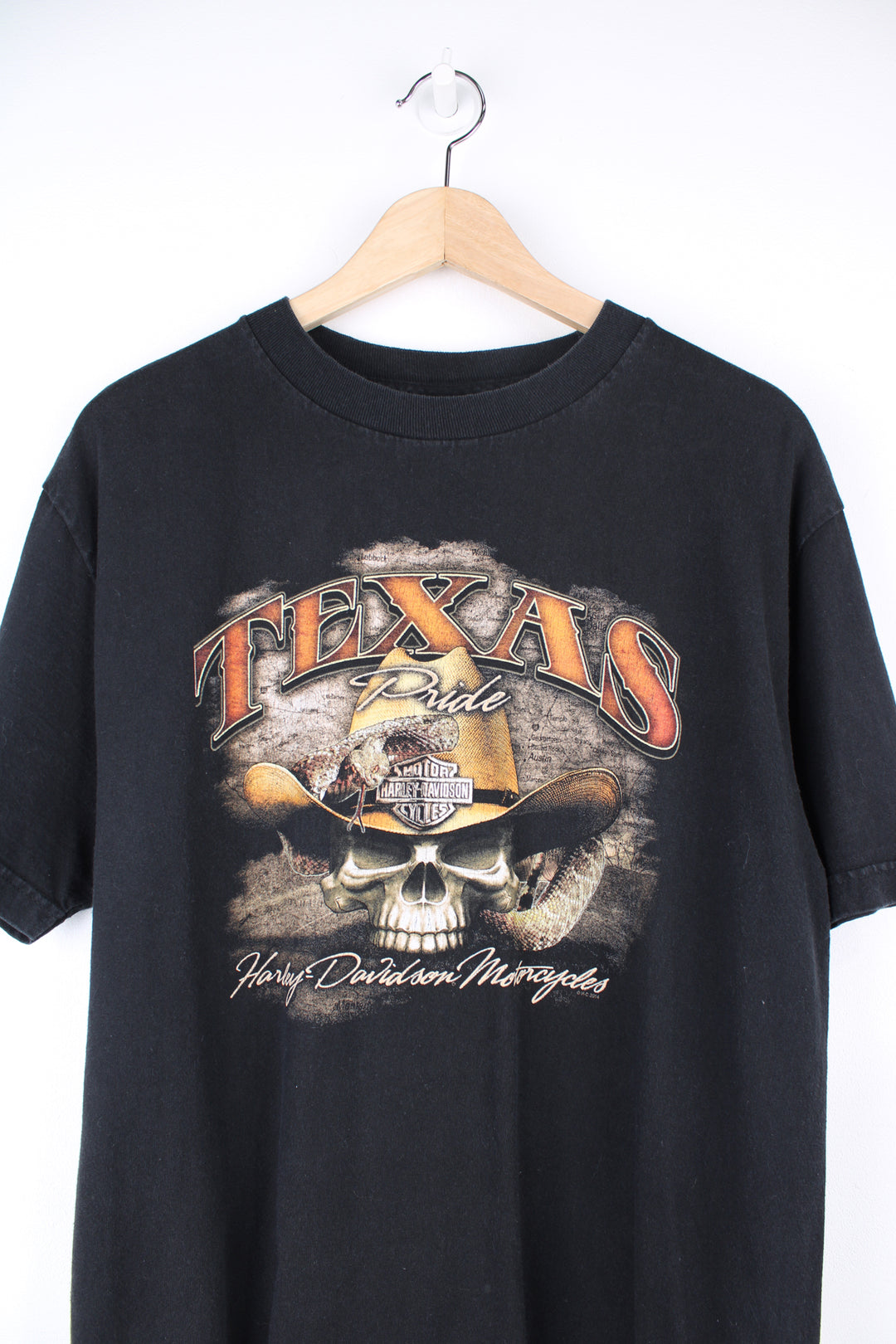 Harley-Davidson 'Texas Pride' t-shirt in black with printed cowboy skull graphic on the front and back