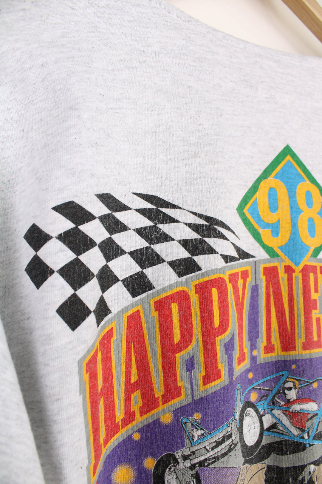 Vintage 1998 'Happy New Year' Glamis quad bike graphic t-shirt in grey made in the USA by Murina