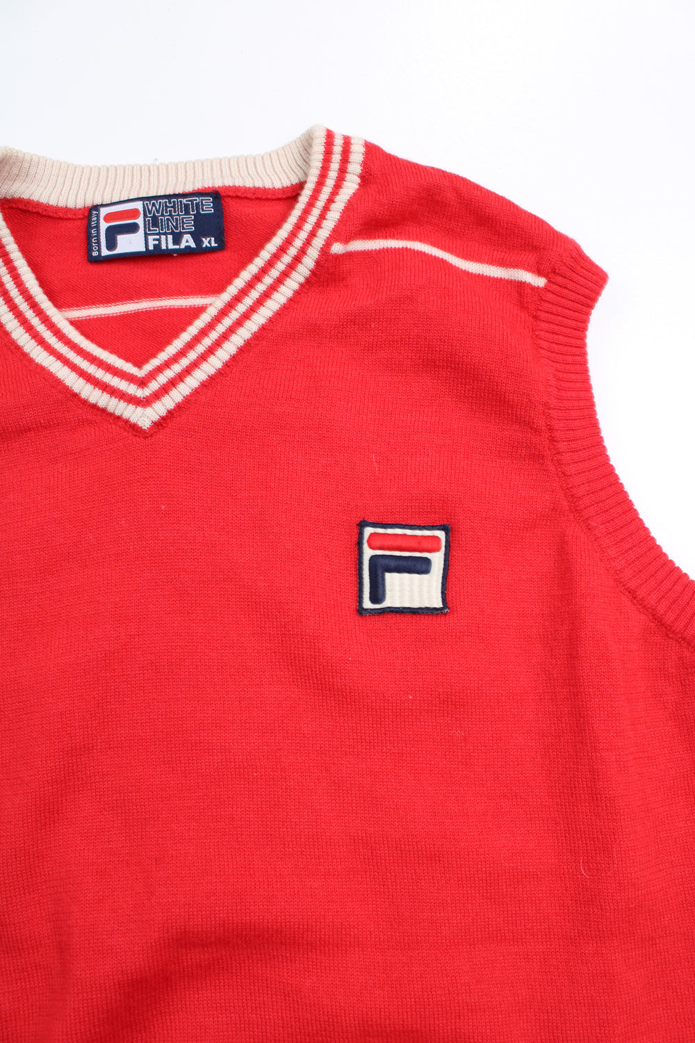 Vintage Fila White Line knit vest with embroidered logo on the chest.