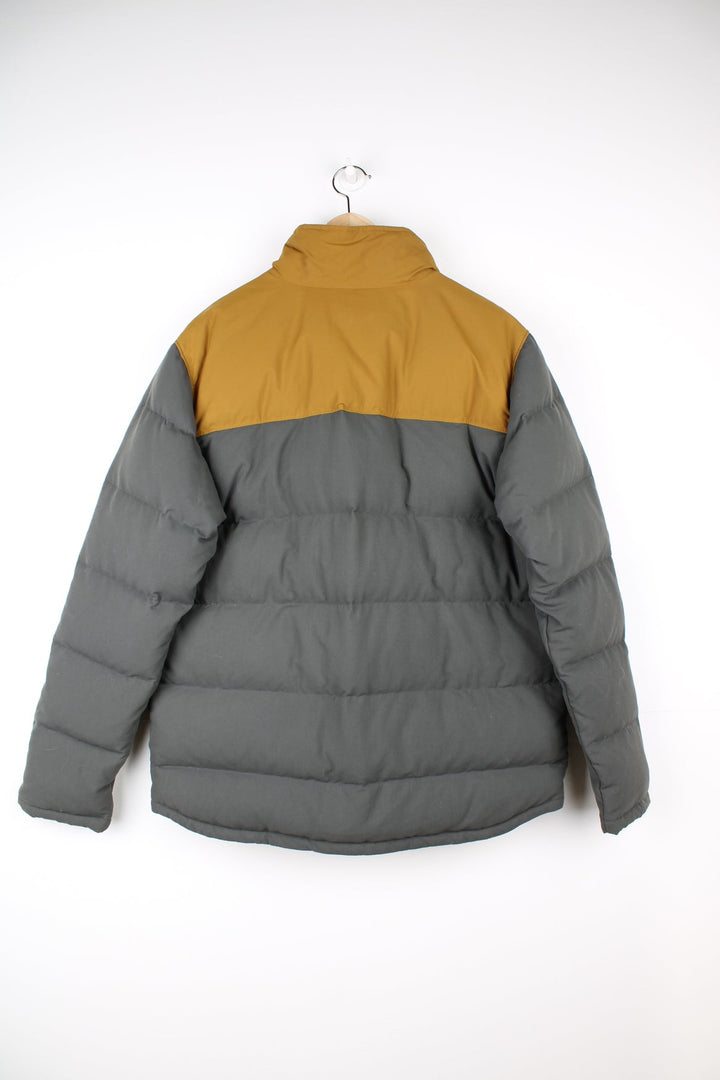 Patagonia Bivy duck down puffer jacket in grey and yellow.