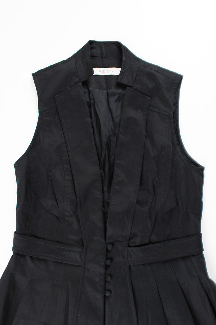 Y2K REISS black waistcoat top. Features pleated detail at the waist and closes with buttons down the front. good condition Size in Label: Womens XS