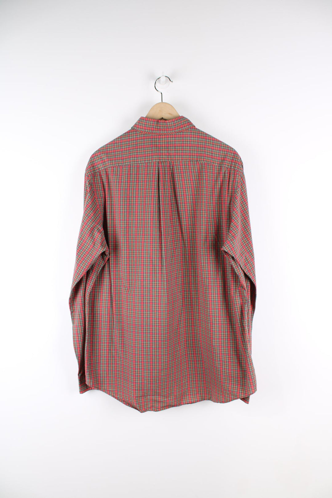 Ralph Lauren red plaid button up shirt with signature embroidered logo on the chest. 