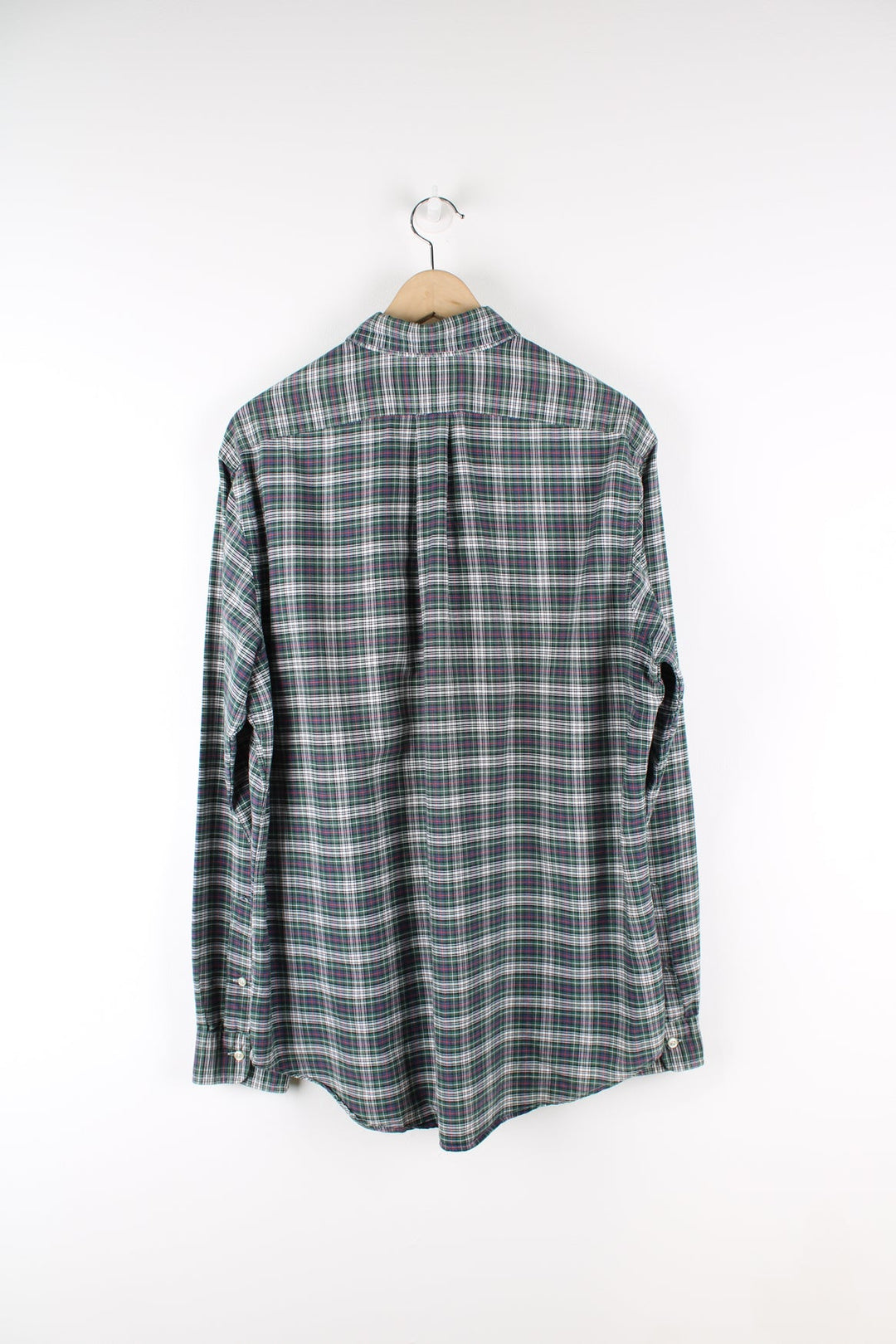 Ralph Lauren green plaid button up shirt with signature embroidered logo on the chest. 