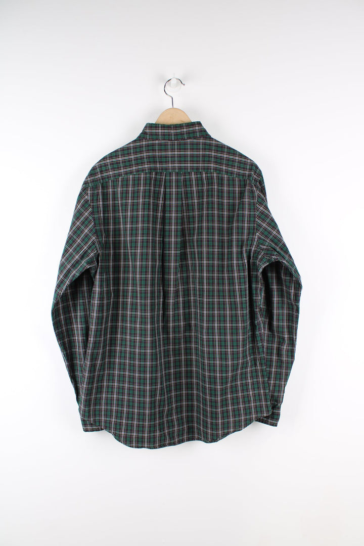 Ralph Lauren green plaid button up shirt with signature embroidered logo on the chest.